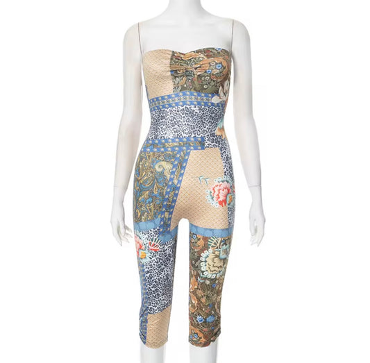 Printed tube top jumpsuit